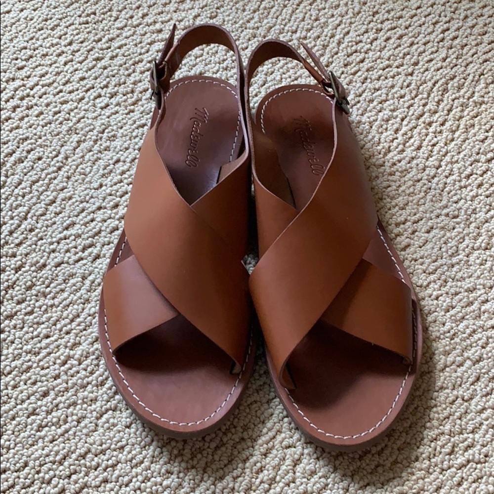 Madewell boardwalk crossover camel flat sandal